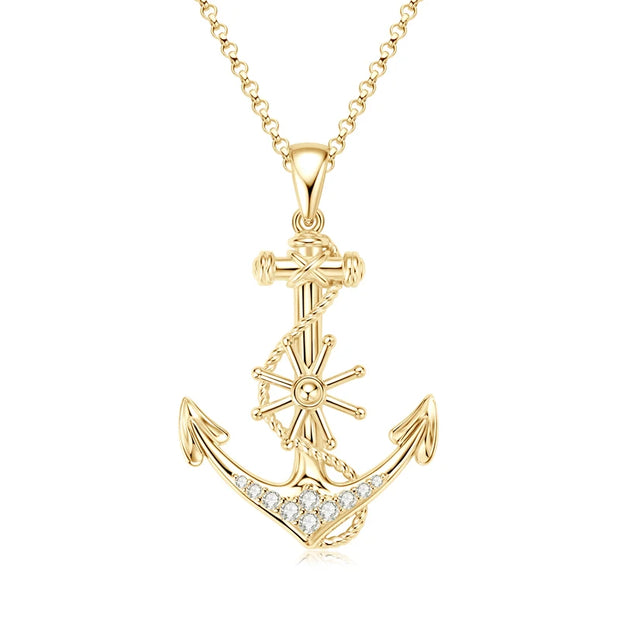 RAPRGOLD Round Moissanite Anchor Pendant Necklace S925 Sterling Silver Fashion Exquisite Necklaces for Men Women Jewelry Gifts