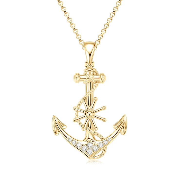 RAPRGOLD Round Moissanite Anchor Pendant Necklace S925 Sterling Silver Fashion Exquisite Necklaces for Men Women Jewelry Gifts