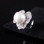 GEM'S BALLET Art Deco Freshwater Pearl Engagement Ring – Vintage Elegance