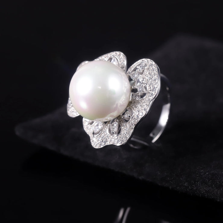 GEM'S BALLET Art Deco Freshwater Pearl Engagement Ring – Vintage Elegance