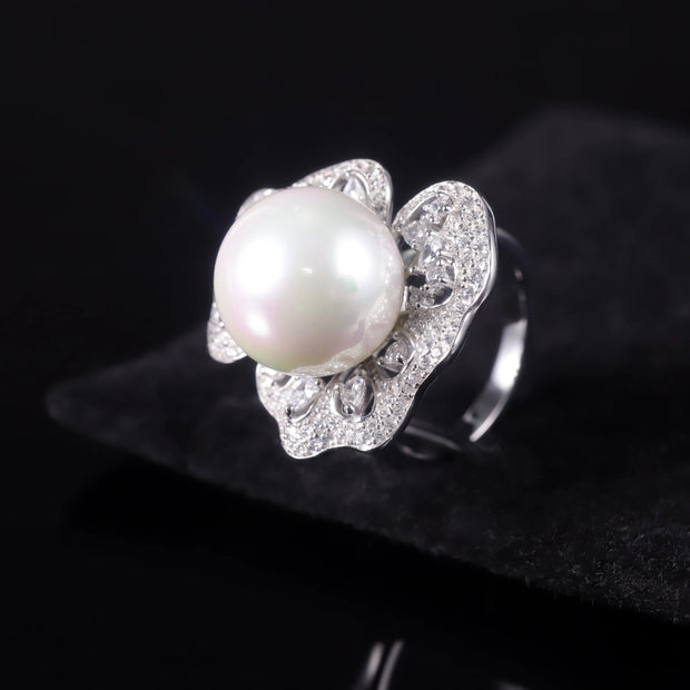 GEM'S BALLET Art Deco Freshwater Pearl Engagement Ring – Vintage Elegance