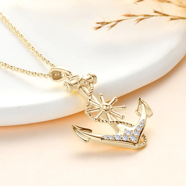 RAPRGOLD Round Moissanite Anchor Pendant Necklace S925 Sterling Silver Fashion Exquisite Necklaces for Men Women Jewelry Gifts
