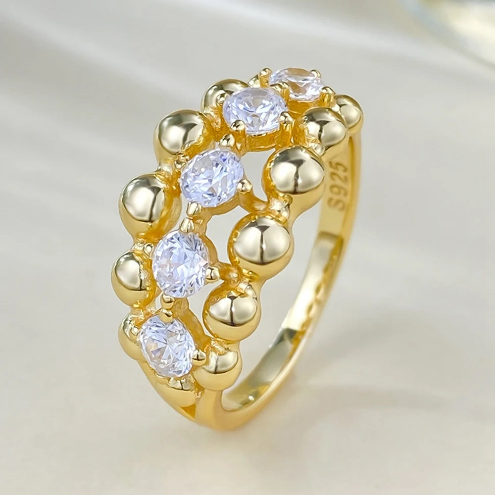 Wong Rain 18K Gold Plated Lab Sapphire Vintage Ring