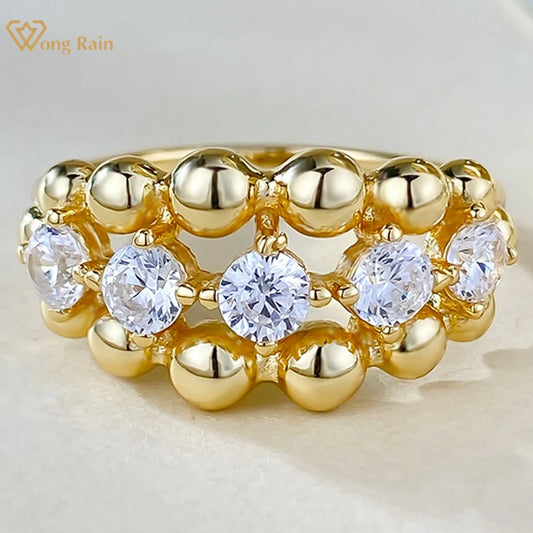 Wong Rain 18K Gold Plated Lab Sapphire Vintage Ring