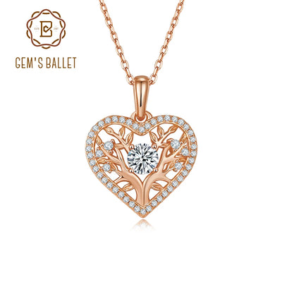 GEM'S BALLET Tree Of Life Moissanite Heart Necklace Family Tree Pendant Necklace in 925 Sterling Silver Gift For Her