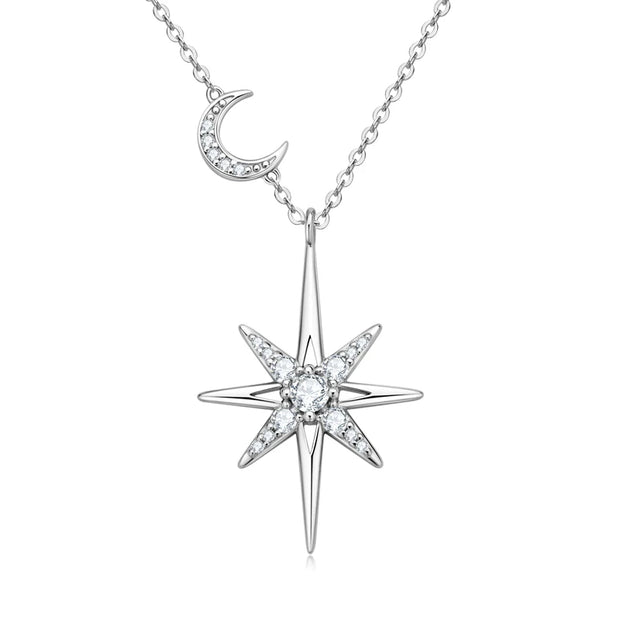 Radiant Moissanite Star Moon Necklace – Celestial Elegance