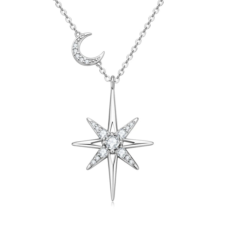 Radiant Moissanite Star Moon Necklace – Celestial Elegance