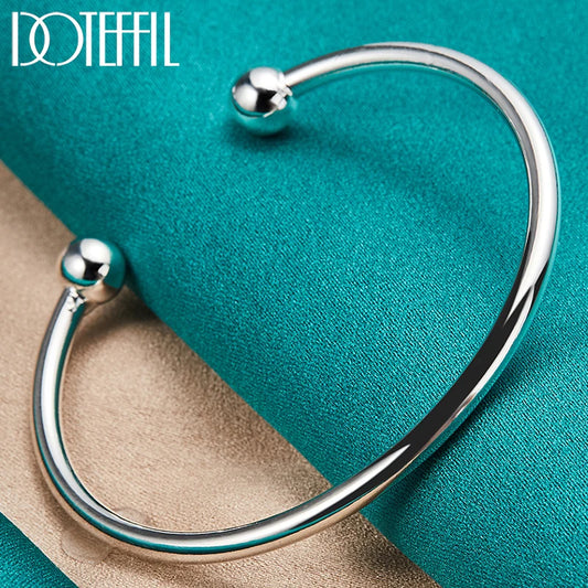 DOTEFFIL 925 Sterling Silver 4mm Smooth Solid Bead Bracelet – Timeless Elegance for Any Occasion