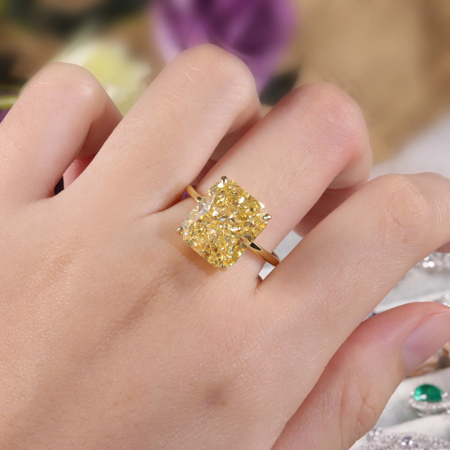 GEM'S BALLET Fancy Light Yellow CZ Engagement Ring – Radiant Elegance