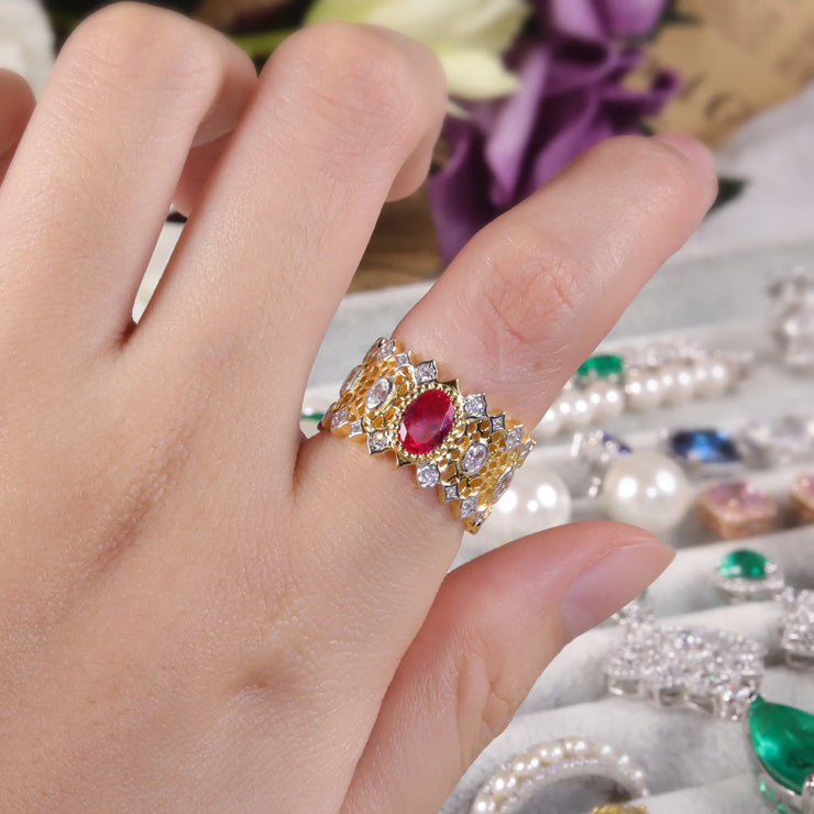 GEM'S BALLET Lab-Created Ruby Engagement Ring – Vintage Art Deco Elegance