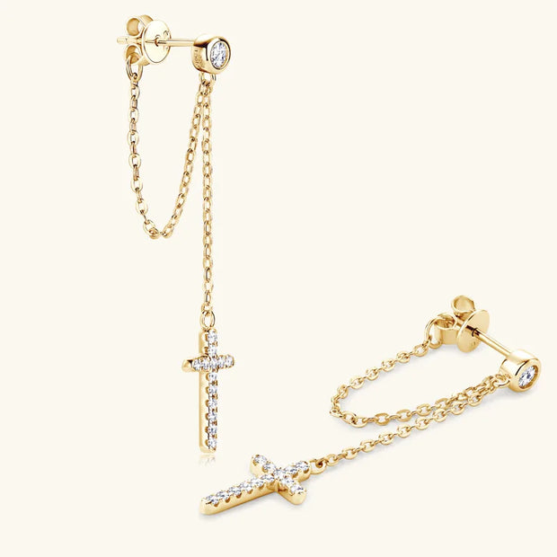 PureNew Cross Moissanite Diamond Earrings for Women 925 Sterling Silver Top Quality Women's Tassels Long Moissanite Earrings