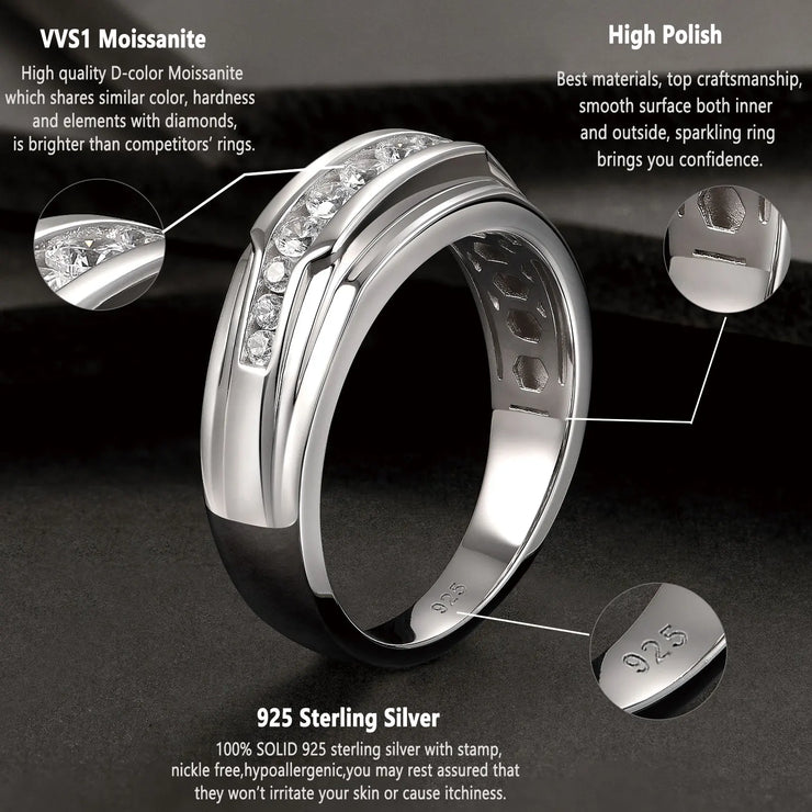 Newshe Full Moissanite Wedding Band for Men 925 Sterling Silver Engagement Rings Pave Round Eternity Promise Ring Size 8-12