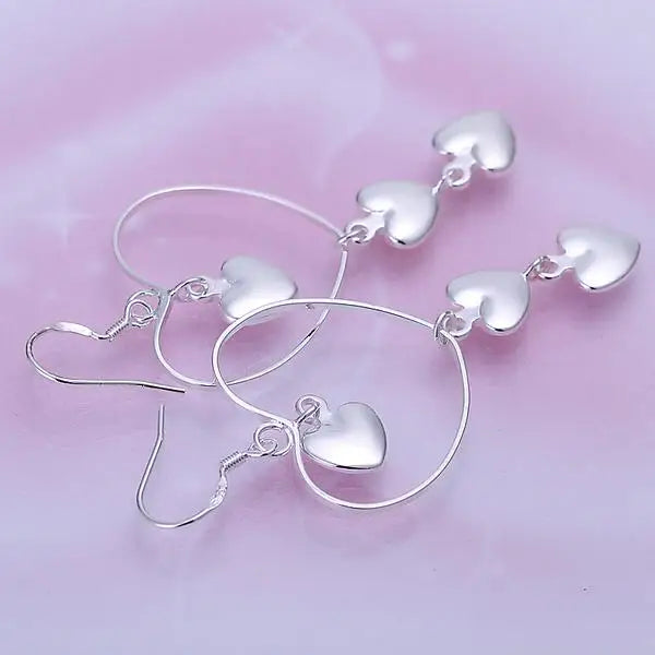 Hot Valentine's Day Gifts 925 Sterling Silver romantic love heart long Earrings for Women fashion party wedding Jewelry