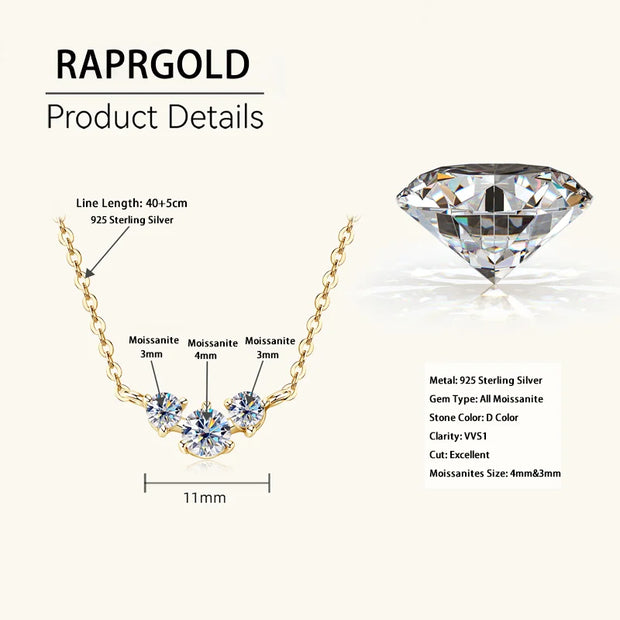 RAPRGOLD Moissanite Sterling Silver Pendant – Timeless Brilliance