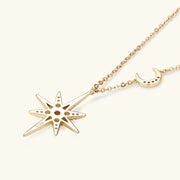 Radiant Moissanite Star Moon Necklace – Celestial Elegance
