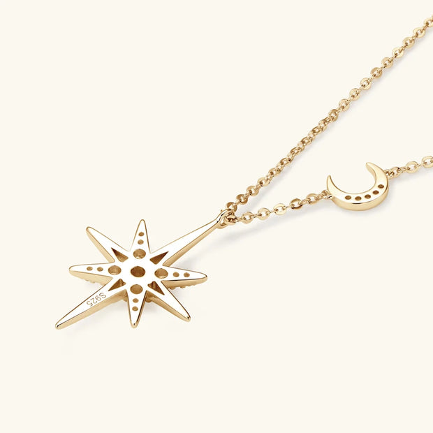 Radiant Moissanite Star Moon Necklace – Celestial Elegance