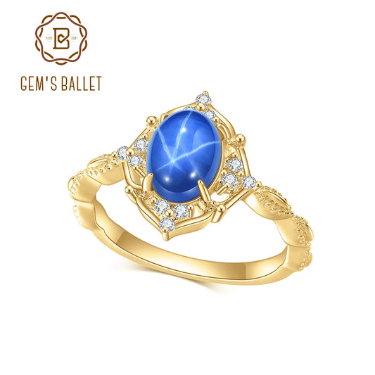 GEM'S BALLET Dainty Blue Lindy Star Sapphire Promise Ring in 925 Sterling Silver Gemstone Vintage Ring Mothers Day Gifts