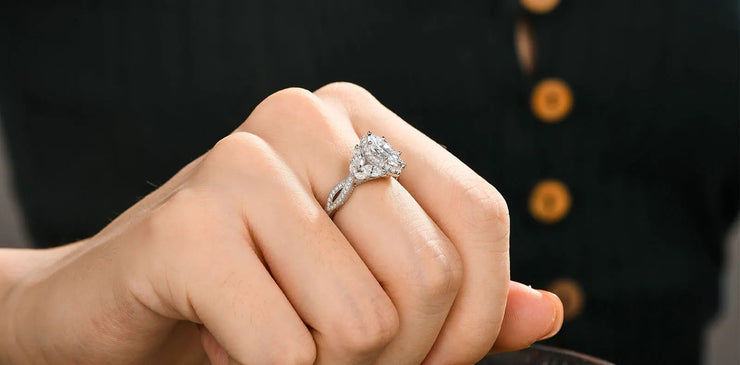 Newshe Glamorous 925 Silver Engagement Rings for Women Art Deco Halo Marquise Cubic Zircon Simulated Diamond Wedding Jewelry