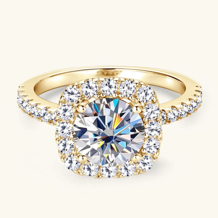Anziw Real 2CT 8mm Round Moissanite Square Ring 925 Sterling Silver Luxury Brilliant Diamond Wedding Finger Rings Band For Women