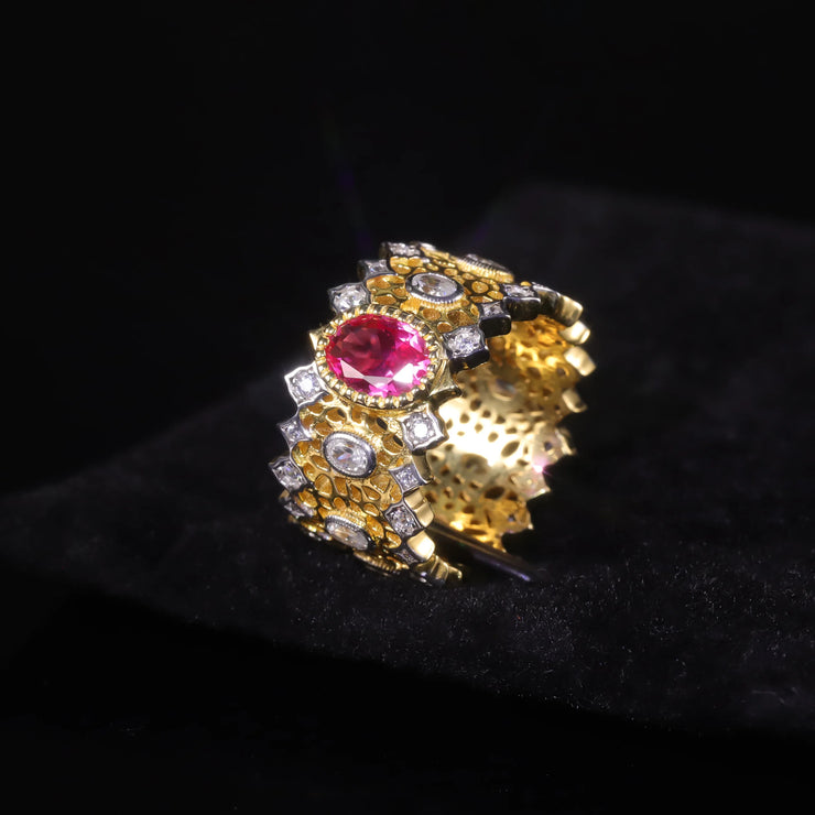 GEM'S BALLET Lab-Created Ruby Engagement Ring – Vintage Art Deco Elegance
