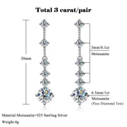 FEOBUR 3CT Moissanite Drop Earrings - 925 Silver