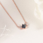 GEM'S BALLET Square 5x5mm Color Change Lab Alexandrite Rose Gold Plated 925 Sterling Silver June Birthstone Pendant Necklace