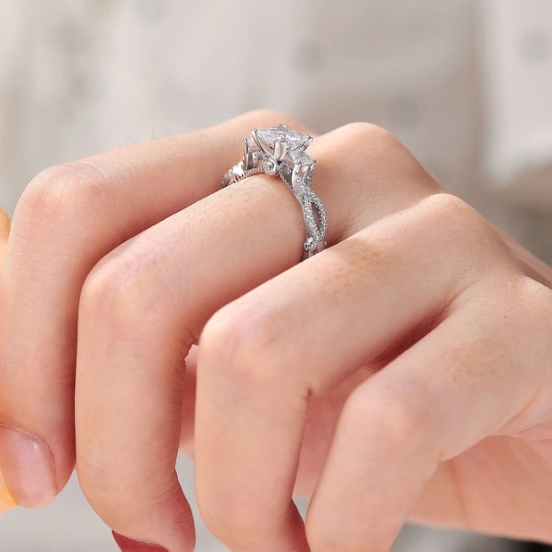 Newshe Genuine 925 Sterling Silver Three Princess Cut AAAAA CZ Infinite Engagement Rings for Women Fine Wedding Jewelry