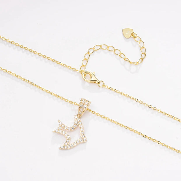 Raprgold 14K Solid Gold Cubic Zirconia Animal Pendant with 925 Silver Link Chain 20'' Delicate Necklace In The Shape Of A Fish