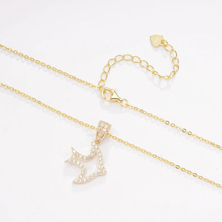 Raprgold 14K Solid Gold Cubic Zirconia Animal Pendant with 925 Silver Link Chain 20'' Delicate Necklace In The Shape Of A Fish