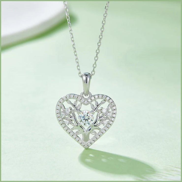 GEM'S BALLET Tree Of Life Moissanite Heart Necklace Family Tree Pendant Necklace in 925 Sterling Silver Gift For Her