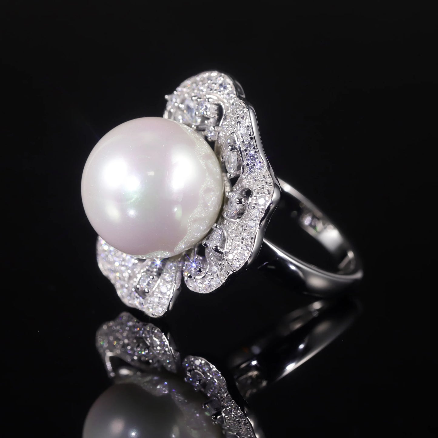 GEM'S BALLET Art deco Fresh Water Pearl  Engagement Ring 925 Sterling Silver Vintage Baguette Gatsby Wedding Ring Gift For Her