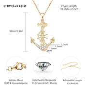 RAPRGOLD Round Moissanite Anchor Pendant Necklace S925 Sterling Silver Fashion Exquisite Necklaces for Men Women Jewelry Gifts