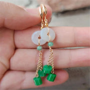 Elegant Natural white green jade Earrings Ping Buckle 18KGP Teens Dangle Beaded Women Gemstone Party Hoop Clip-on Meisje