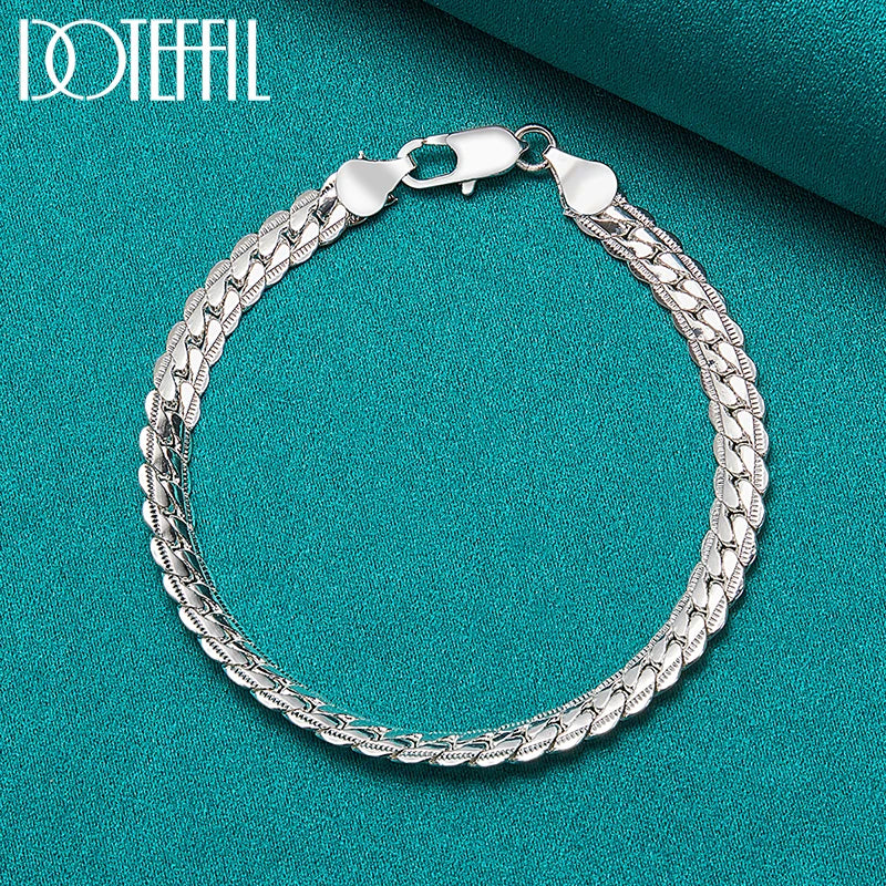 DOTEFFIL 925 Sterling Silver 24K Gold Flat Side Chain Bracelet – Elegance for Every Occasion