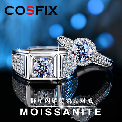 COSFIX 2023 Moissanite Diamond Rings For Couple 1ct Round Cut Women Moissanite Diamond Ring Wedding Moissanite Rings For Men