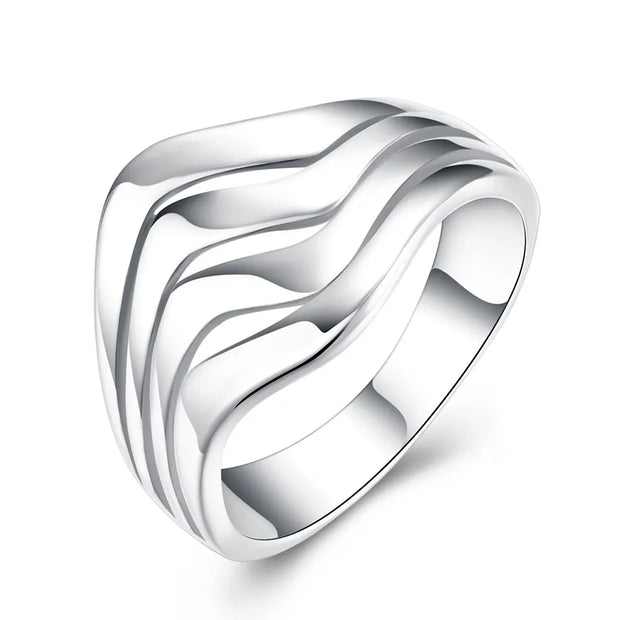 DOTEFFIL 925 Sterling Silver Four Lines Smooth Ring – Stylish Elegance for All