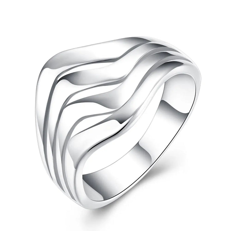 DOTEFFIL 925 Sterling Silver Four Lines Smooth Ring – Stylish Elegance for All