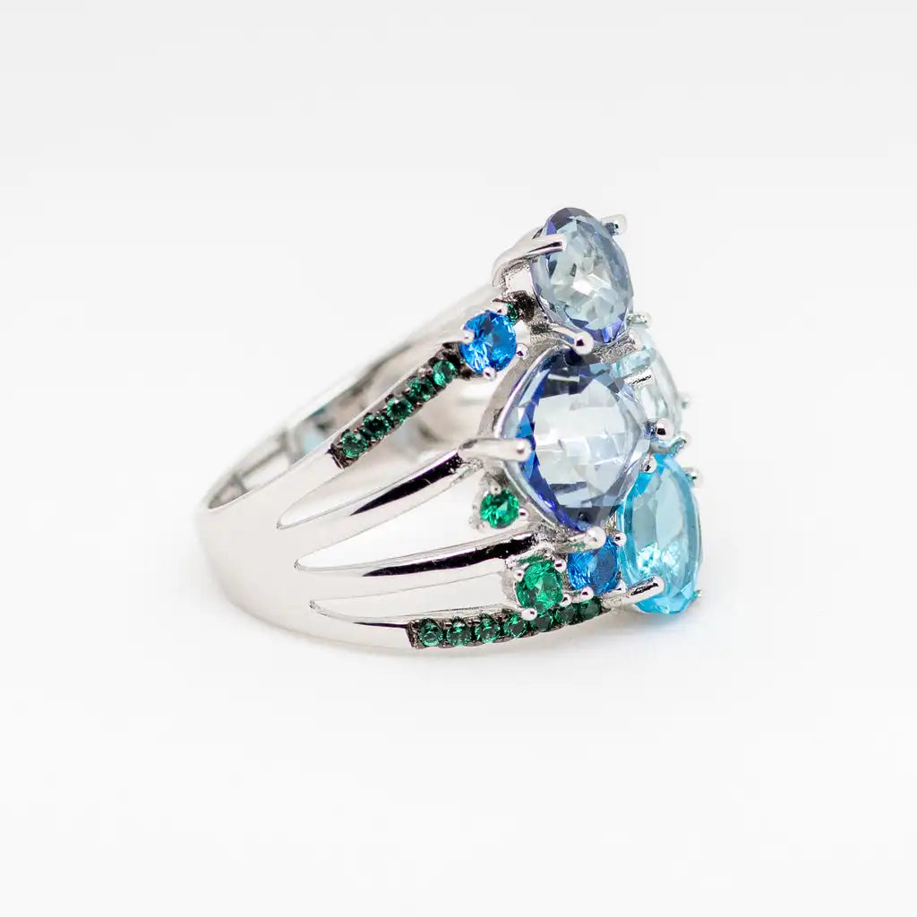 GEM'S BALLET Natural Mystic Quartz Topaz Statement Ring