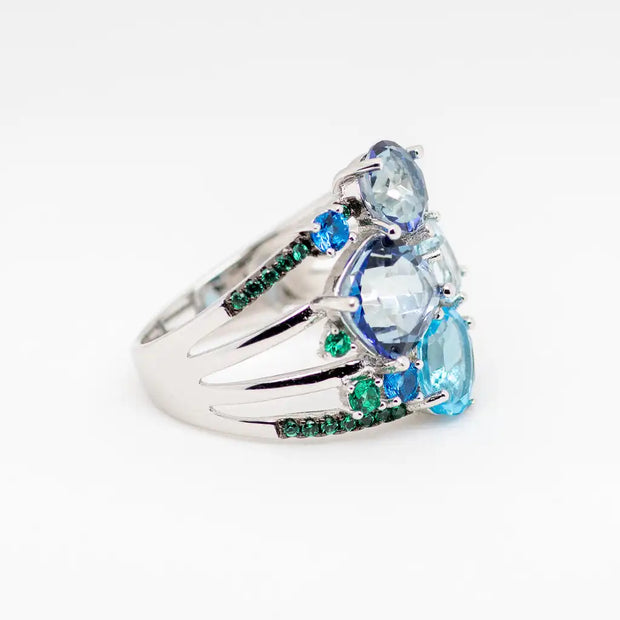 GEM'S BALLET Natural Mystic Quartz Topaz Statement Ring