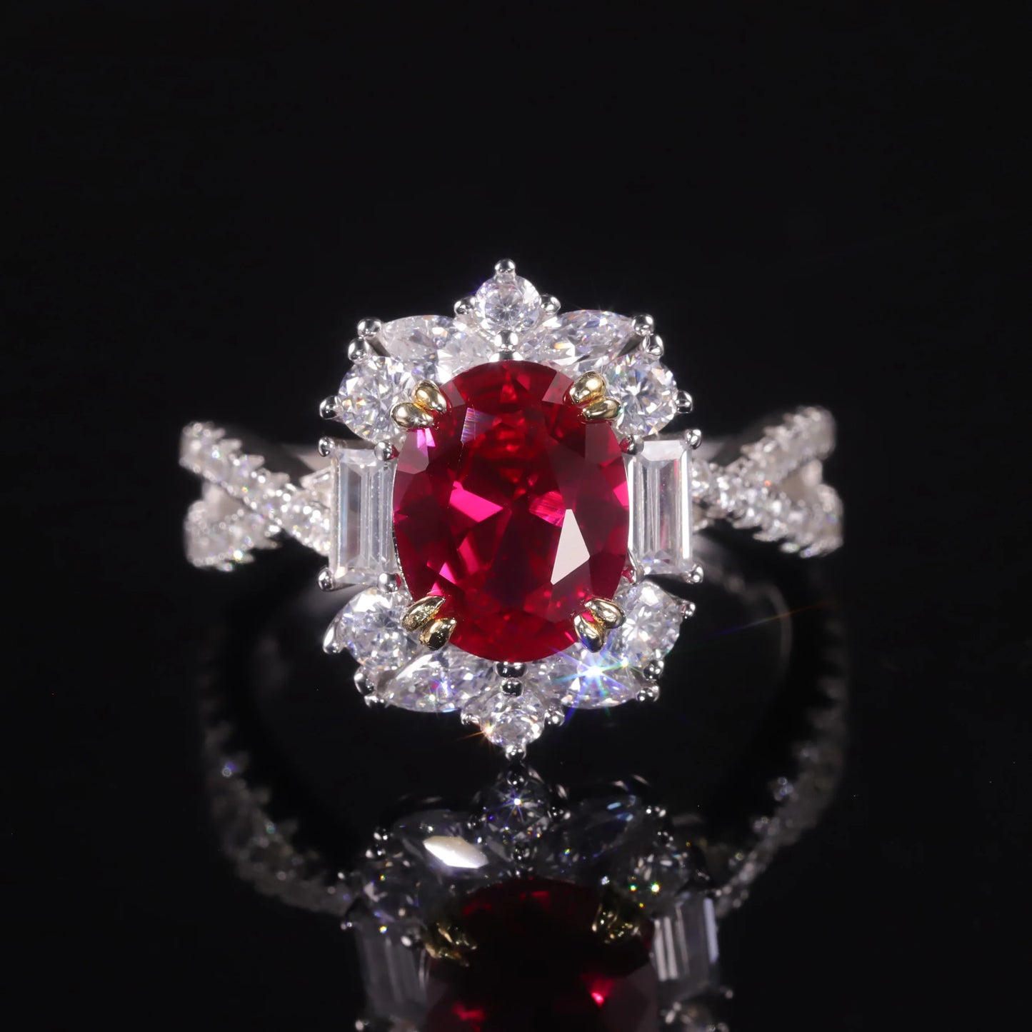 GEM'S BALLET Vintage Style 7x9mm Oval Lab Created Ruby Cocktail Ring 925 Sterling Silver Wedding Bridal Rings For Women