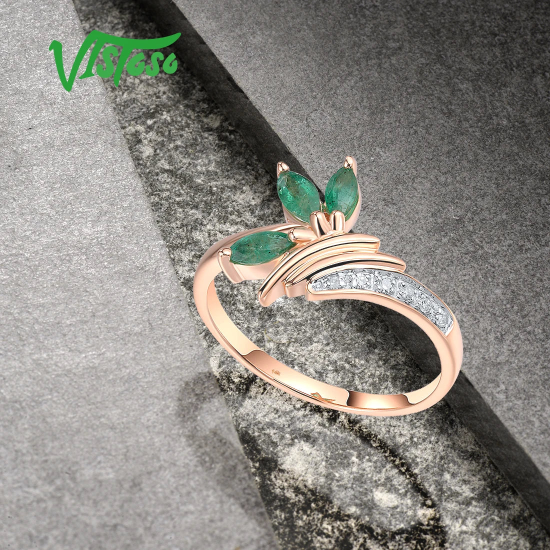 VISTOSO 14K Rose Gold Emerald & Diamond Ring