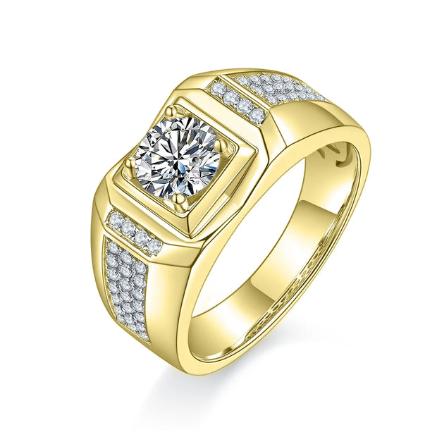 GEM'S BALLET 585 14K 10K 18K Gold 925 Silver Mens Engagement Rings Round 1.0 Ct. 6.5mm Men's Moissanite Diamond Cluster Ring