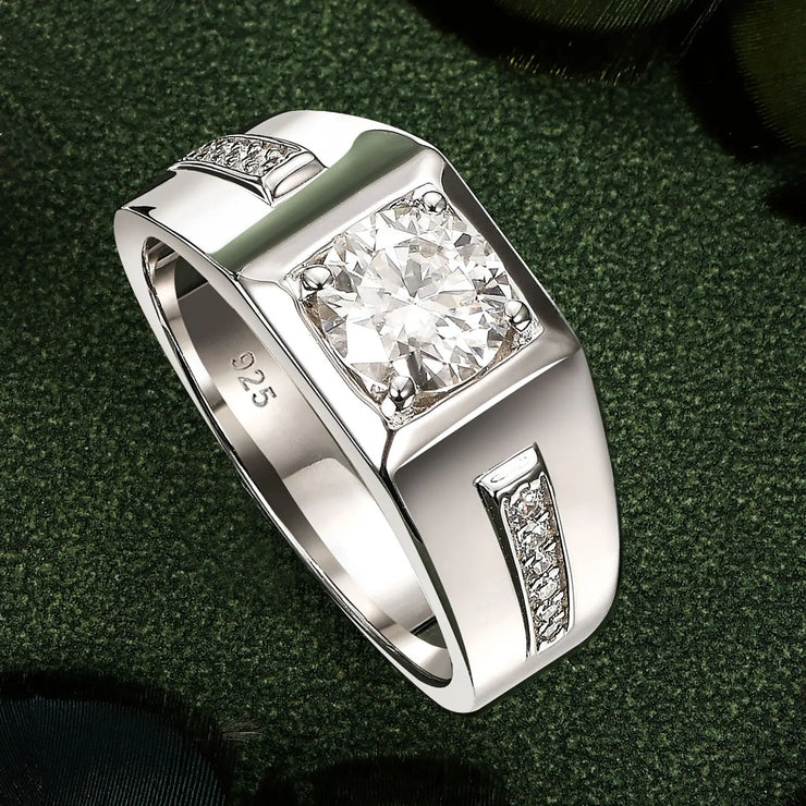 Newshe Mens Moissanite Wedding Ring Engagement Solitaire Simulated Diamond 925 Sterling Silver Accent Band D Color VVS1 Clarity