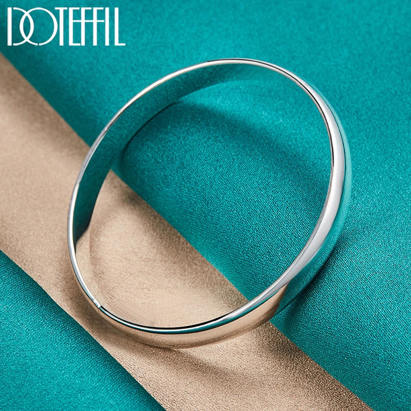 DOTEFFIL 925 Sterling Silver 8mm Smooth Bangle Bracelet – Timeless Elegance for Any Occasion