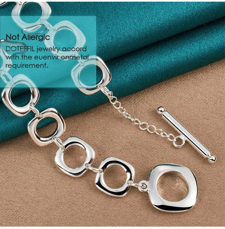 925 Sterling Silver Square Round Chain Necklace