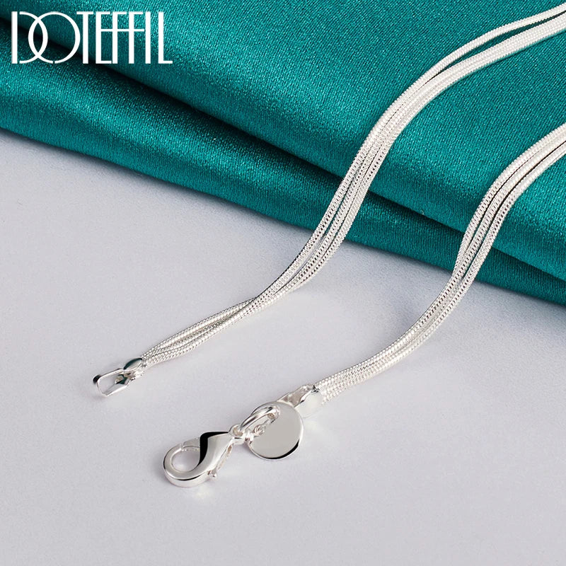 925 Sterling Silver Three Snake Chain Matte Smooth Pendant Necklace for Women Fashion Wedding Engagement Charm Jewelry