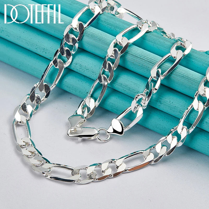 925 Sterling Silver 20 Inch 8Mm Side Chain Necklace for Women Man Fashion Wedding Party Charm Jewelry