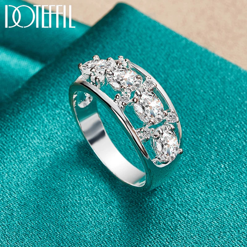 925 Sterling Silver Four Oval Big AAA Zircon Ring for Women Man Fashion Wedding Engagement Party Gift Charm Jewelry