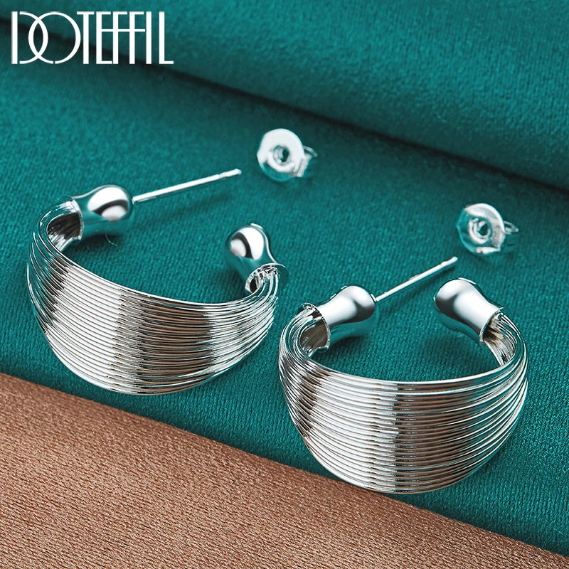 925 Sterling Silver Smooth Multi-Line Stud Earrings for Woman Wedding Engagement Fashion Party Charm Jewelry