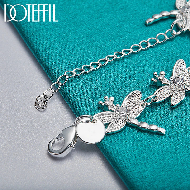 925 Sterling Silver 24K Gold Full 8 Dragonfly Inlaid AAA Crystal Bracelet for Women Charm Wedding Party Jewelry